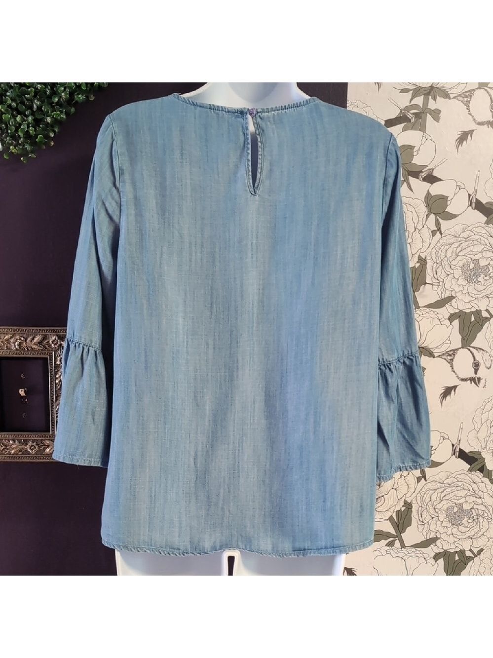 Crown & Ivy Blue Blouse with White Embroidery - Picture 4 of 5